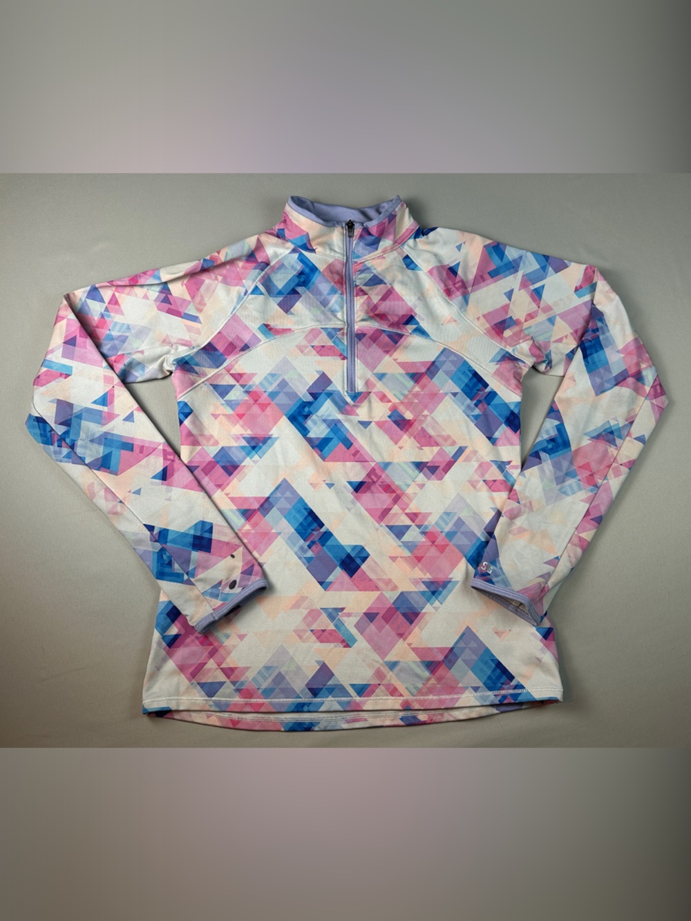 DSG Girls Pink Blue Geometric Half-Zip Pullover Size Large Mock Neck